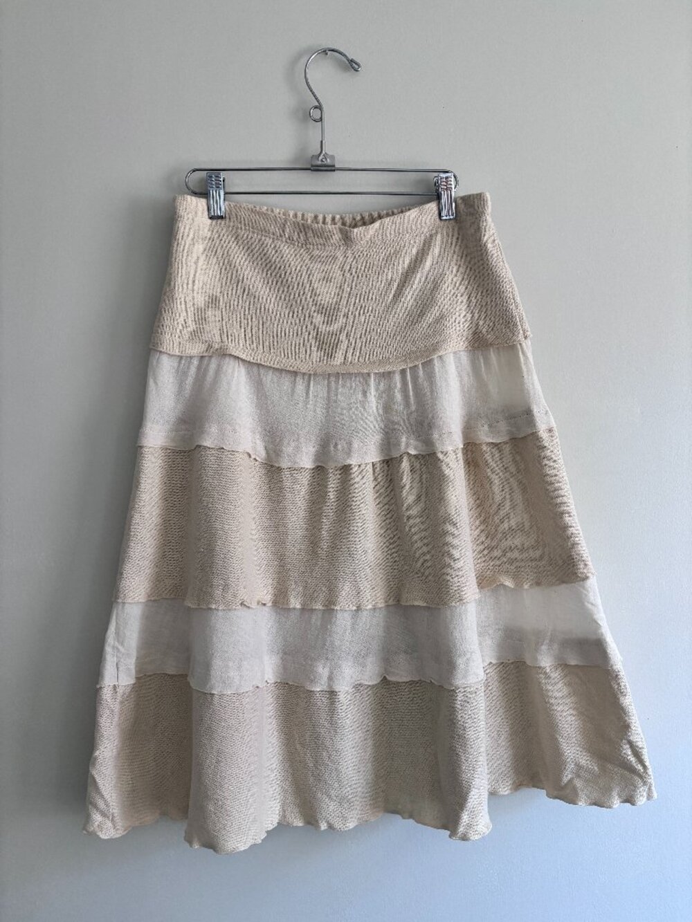 Cream Vintage Boho Tiered Cotton Praire Skirt S/M